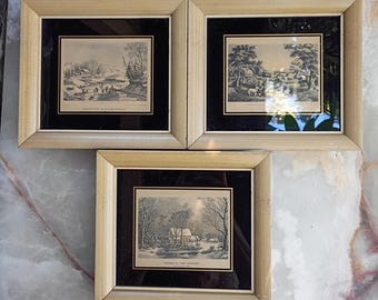 Currier & Ives Small Framed Prints Set of 3