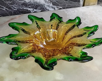 J.I.Co. Cuenco de cristal artístico veneciano verde y dorado