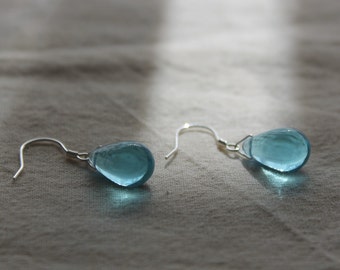 Pale Blue Faceted Glass Dangle Earrings