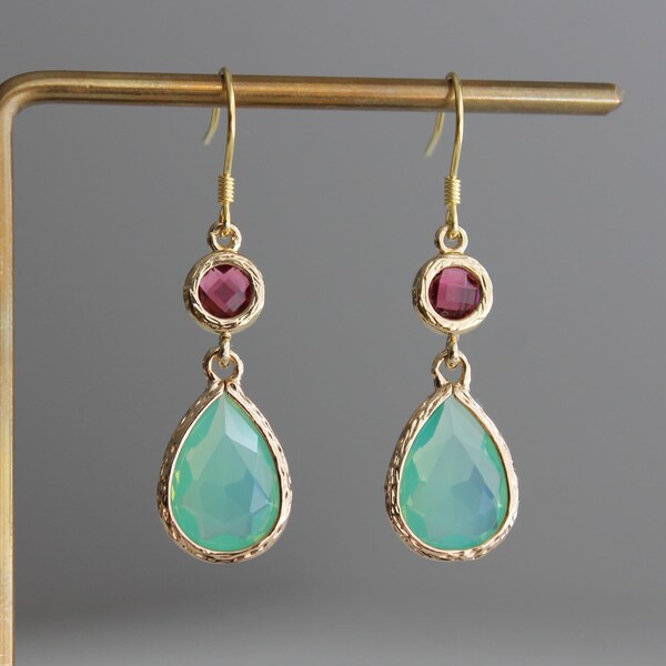 Rose pink and mint green earrings Nausicaa style earrings Gift