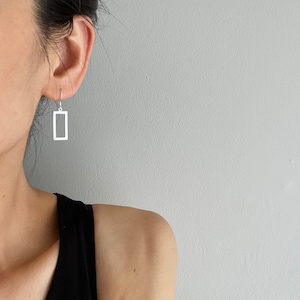 Silver plated rectangle earrings Modern Geometric earrings Contemporary minimal earrings Gift image 2