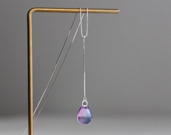 Sterling silver Lariat necklace with blue and purple two tone teardrop pendant Occasion necklace Gift