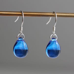 Sterling silver Deep blue Glass teardrop earrings Minimal Essential earrings Gift for her
