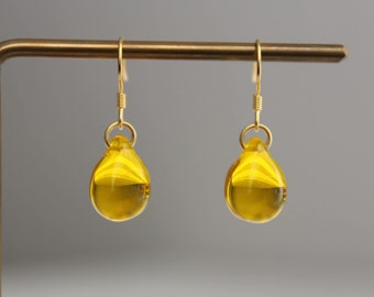 Gold plated over silver yellow teardrop earrings Minimal Essential earrings Gift