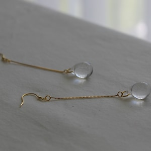 Gold plated long chain with clear glass teardrop earrings Minimal earrings Occasion earrings Gift image 3