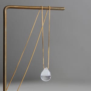 Clear teardrop necklace with gold plated over silver chain Essential minimal classic necklace Gift for her