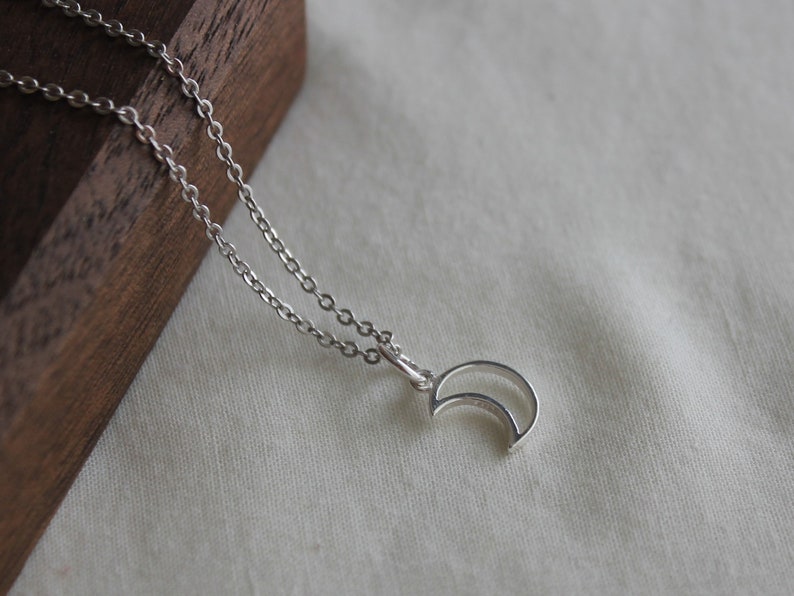 Small sterling silver moon necklace Dainty necklace Minimal necklace Gift image 3