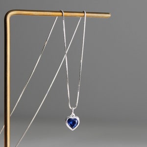 Sterling silver small blue heart necklace Dainty necklace Gift image 5