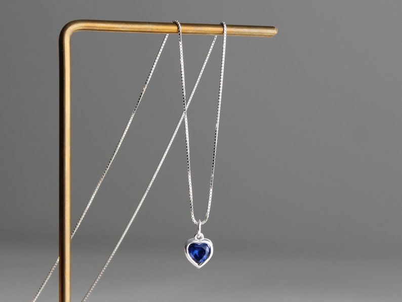 Sterling silver small blue heart necklace Dainty necklace Gift image 5
