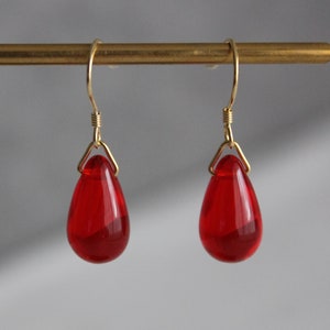 Red teardrop glass beads earrings Nausicaa style earrings Minimal classic earrings Gift