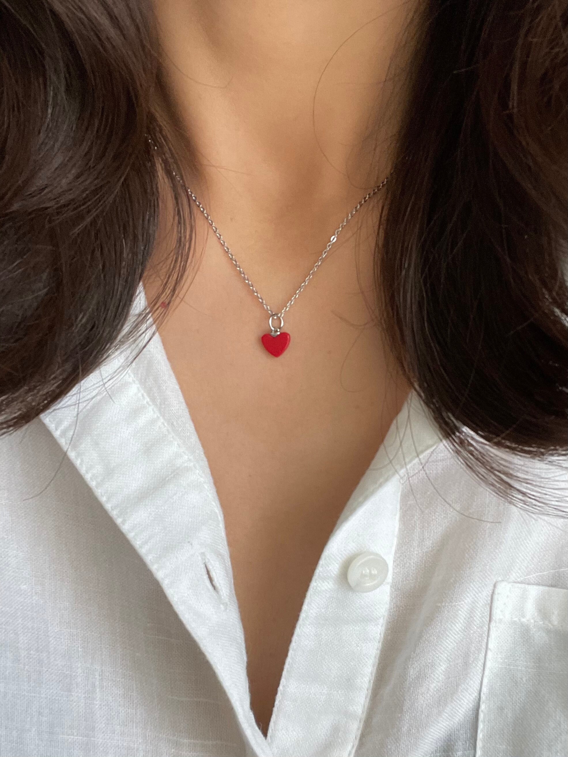 Silver Necklace Little Red Heart Necklace MAEVE Recycled Red Heart
