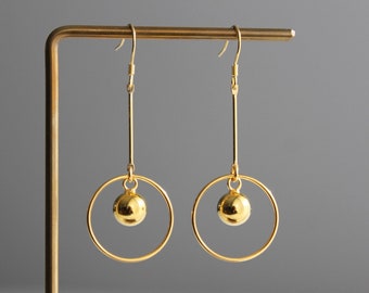 Gold plated over silver hoop and ball earrings Geometric earrings Gift