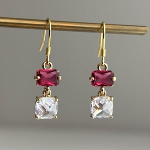 Clear rectangular and pink square beads earrings Party earrings Occasion earrings Gift for her