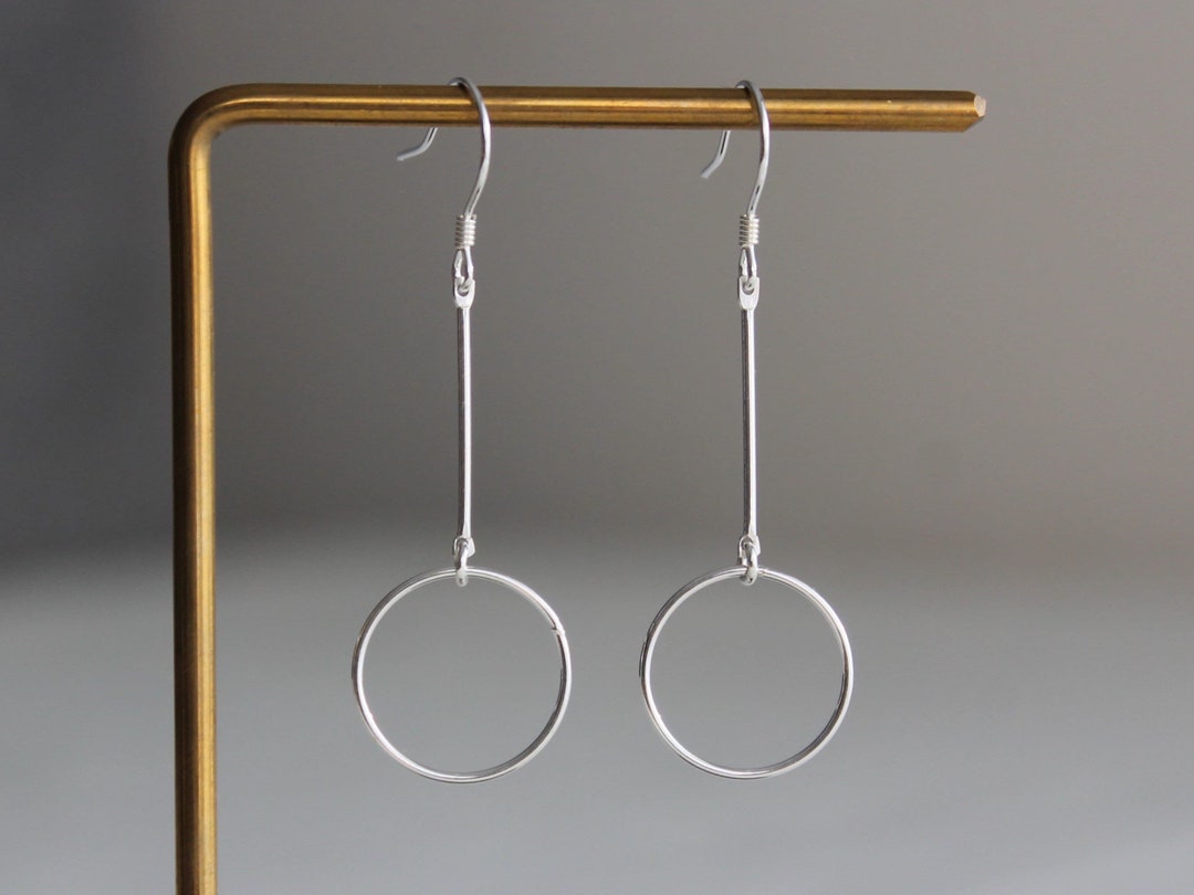Rod Earring Sterling Silver Rod Hoop Earrings Minimal Geometric Earrings - Etsy