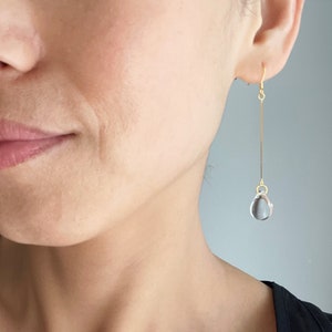 Gold plated long chain with clear glass teardrop earrings Minimal earrings Occasion earrings Gift image 2