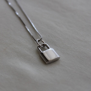 Sterling silver necklace with lock pendant stackable necklace