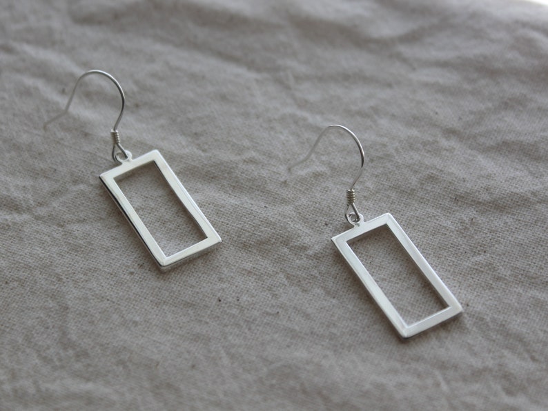 Silver plated rectangle earrings Modern Geometric earrings Contemporary minimal earrings Gift image 3