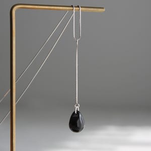 Sterling silver Lariat necklace with black teardrop Occasion Party necklace Gift for her