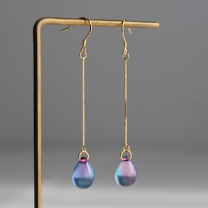 Gold plated over silver chain Blue purple two tone teardrop earrings Occasion earrings Party earrings Gift for her