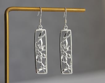 Orecchini rettangolari placcati in argento con dettagli floreali Orecchini Boho Regalo