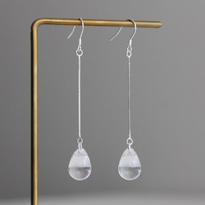 Sterling Silver long chain with clear glass teardrop earrings