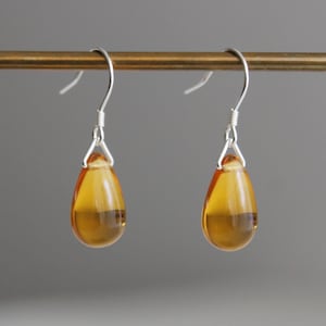 Sterling silver Amber colour glass teardrop earrings Minimal earrings