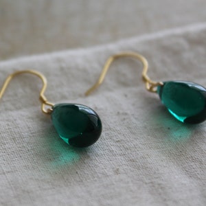 Emerald green teardrop earrings Everyday minimal earrings Classic essential earrings Gift