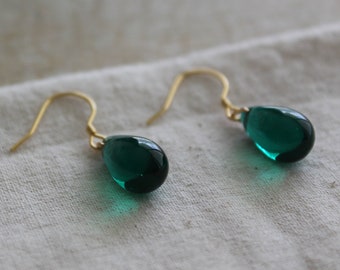 Emerald green teardrop earrings Everyday minimal earrings Classic essential earrings Gift