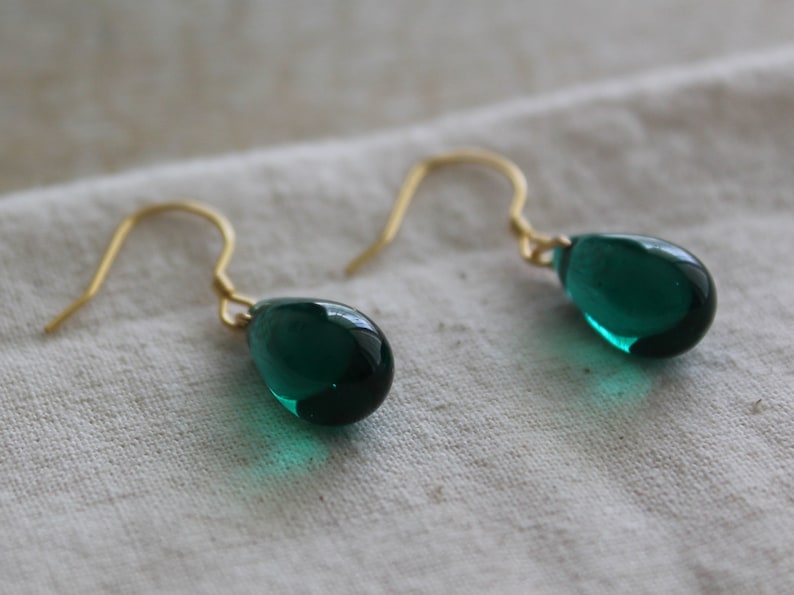 Emerald green teardrop earrings Everyday minimal earrings Classic essential earrings Wedding Bridesmaids earrings Gift for her 