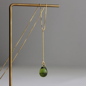 Peridot green teardrop lariat necklace Wedding Bridesmaid necklace Occasional necklace Gift