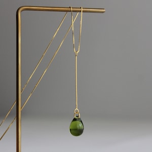 Peridot green teardrop lariat necklace Wedding Bridesmaid necklace Occasional necklace Party necklace Gift for her