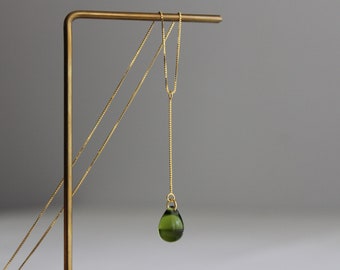 Peridot green teardrop lariat necklace Wedding Bridesmaid necklace Occasional necklace Party necklace Gift for her