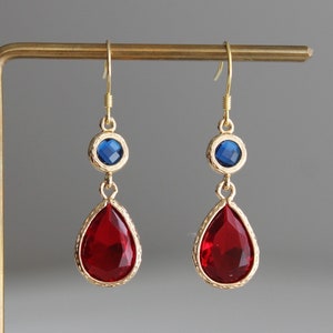 Blue and red teardruop earrings Nausicaa style earrings Gift