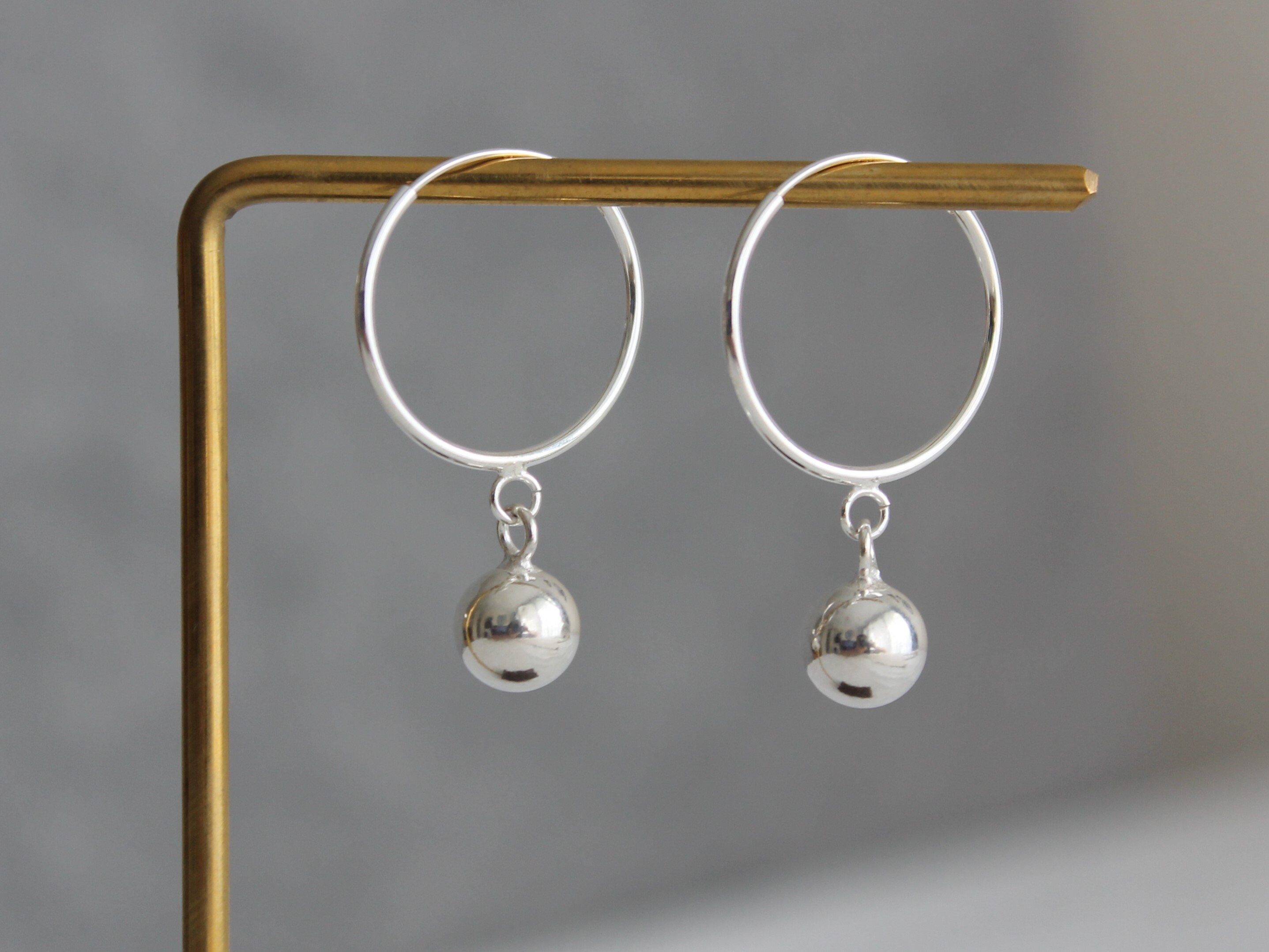 Sterling silver hoop ball earrings Modern minimal earrings Etsy