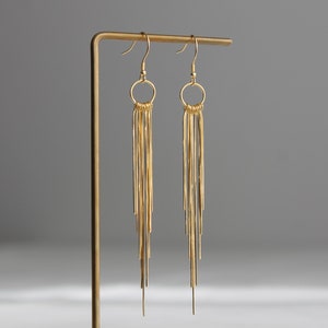 Gold plated over silver hoop tassel earrings Fringe earrings Occasion earrings