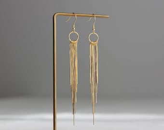 Gold plated over sterling silver hoop tassel earrings Fringe earrings Occasion earrings Gift