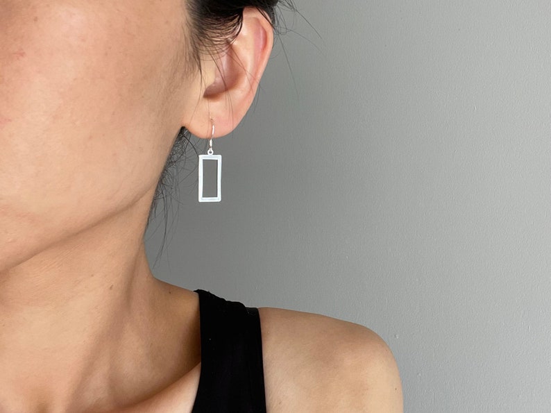 Silver plated rectangle earrings Modern Geometric earrings Contemporary minimal earrings Gift image 4