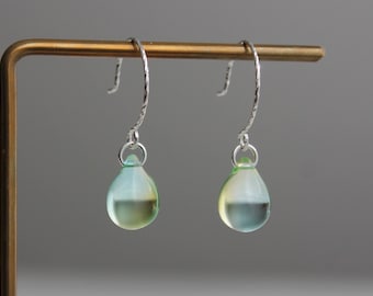 Green blue yellow multi tone teardrop earrings with oversized sterling silver ear wires Minimal earrings Gift