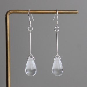 Sterling silver bar with clear teardrop earrings Elegant earrings Classic essential earrings Gift