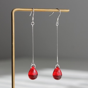 Silver chain and red teardrop earrings Minimal classic earrings Occasion earrings Party earrings Gift for her