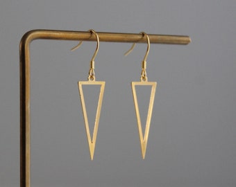 Gold plated over silver triangle earrings Minimal Geometric earrings Gift
