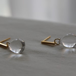 Clear glass teardrop earrings with gold plated over silver bar push backs Essential Minimal earrings Gift