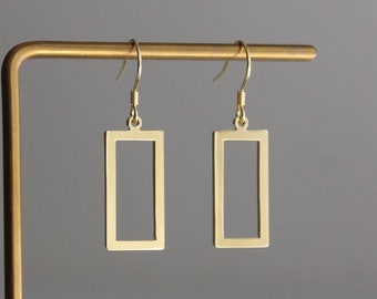 Gold plated rectangle earrings Morden Geometric earrings Contemporary minimal earrings Gift