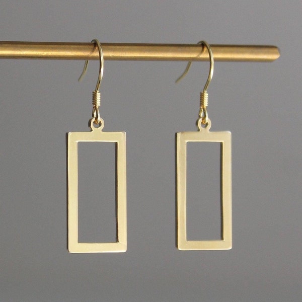 Gold plated rectangle earrings Morden Geometric earrings Contemporary minimal earrings Gift