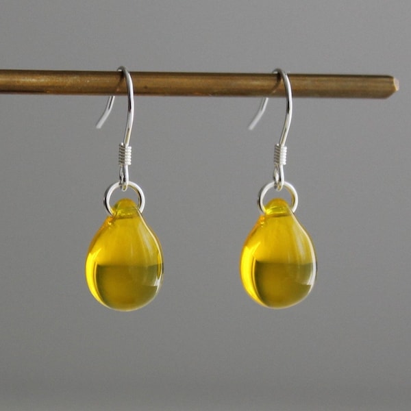 Sterling silver yellow glass teardrop earrings Everyday Minimal earrings Essential earrings Gift