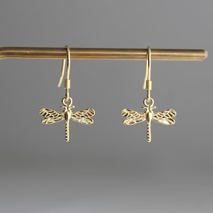 Gold plated over Sterling silver small dragonfly earrings