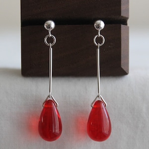 Sterling silver rod push back earrings with red teardrops