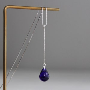 Sterling silver Lariat necklace with cobalt blue teardrop Occasion Party necklace Gift for her