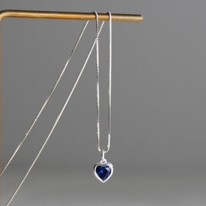 Sterling silver small blue heart necklace Dainty necklace Gift image 1