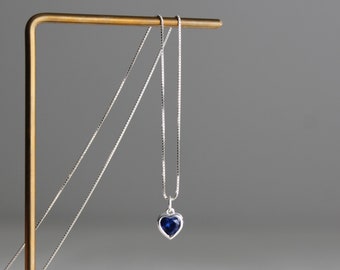 Sterling silver small blue heart necklace Dainty necklace Gift